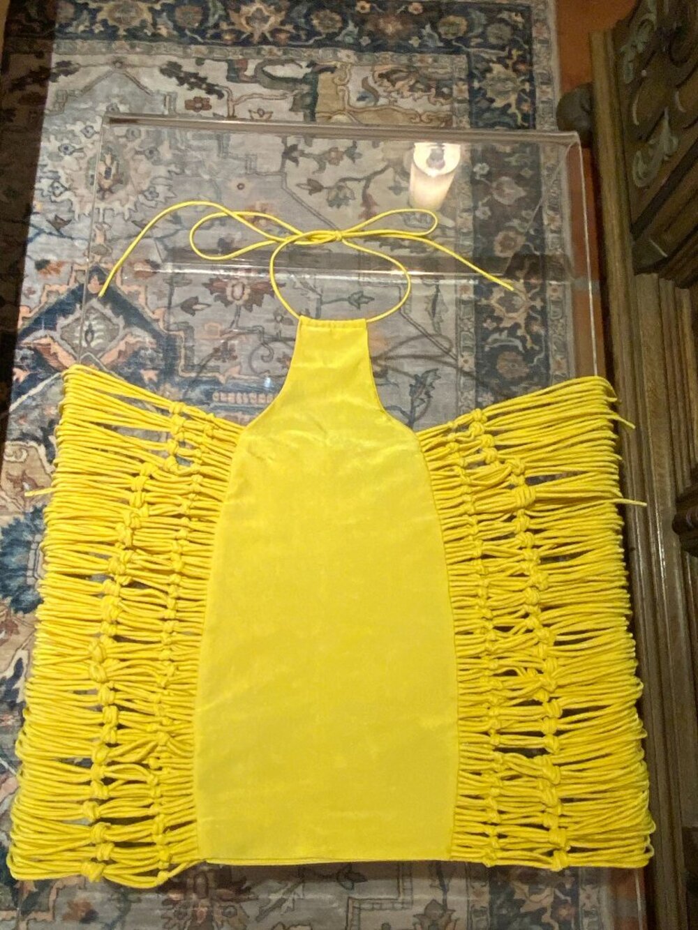 Love Highlight Yellow Fringe Halter Festival Top Medium